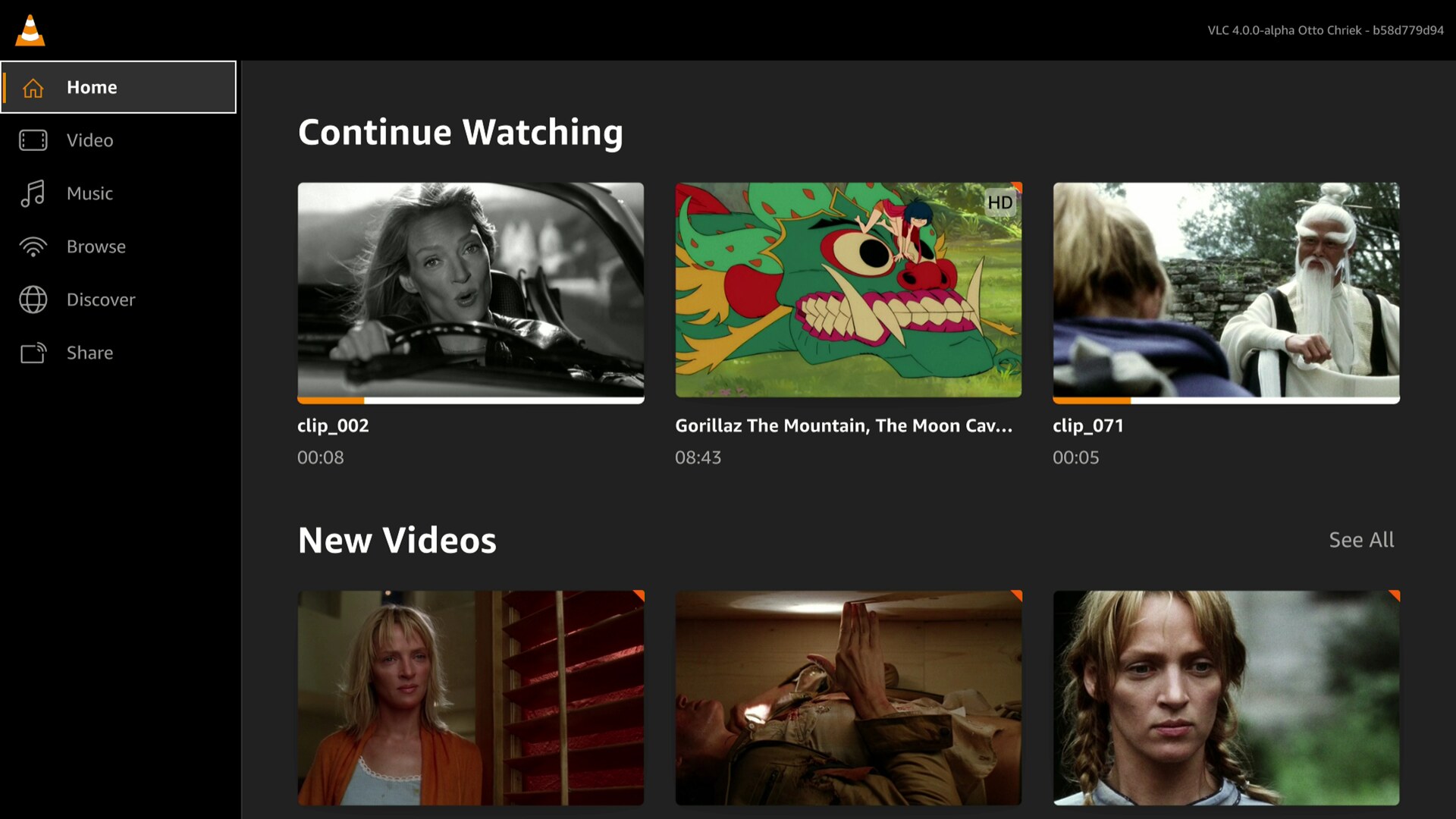 The home screen, with Continue Watching and your new videos